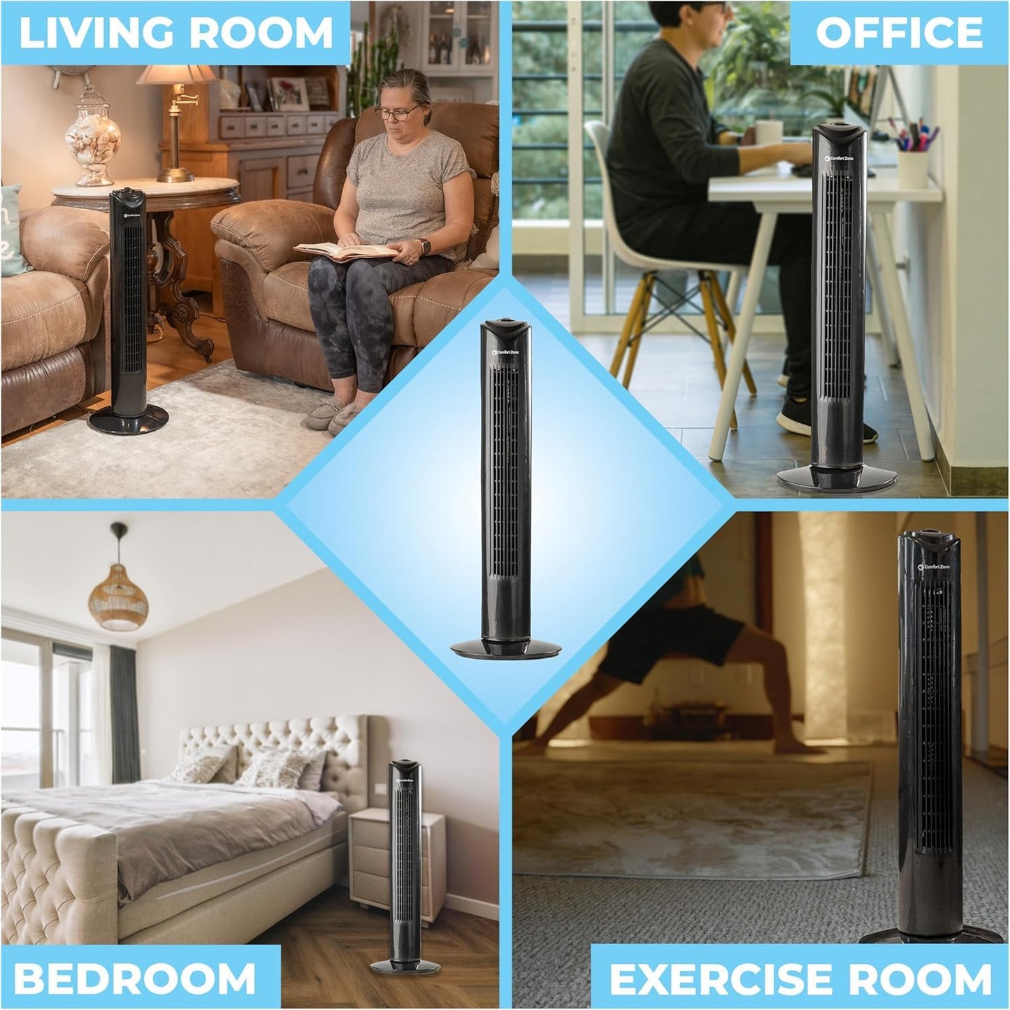 Portable Indoor Fan Tower, 3 Speeds, Bladeless Indoor Fan