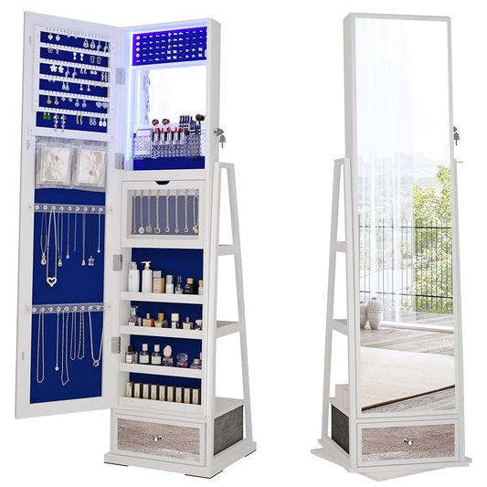 LED Jewelry Armoire with Full-Length Mirror
