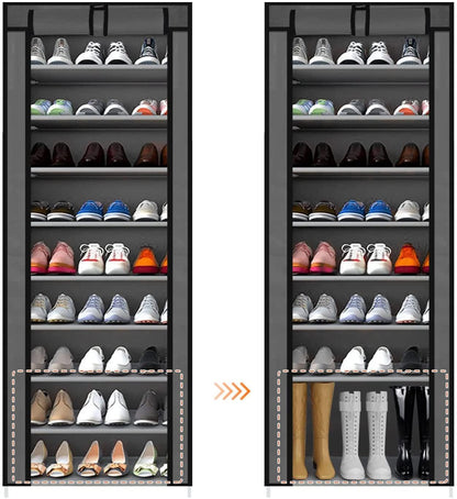 10 Tier Shoes Organizer, Free-Standing Shoe Rack with Dustproof Cover