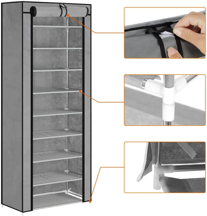 10 Tier Shoes Organizer, Free-Standing Shoe Rack with Dustproof Cover