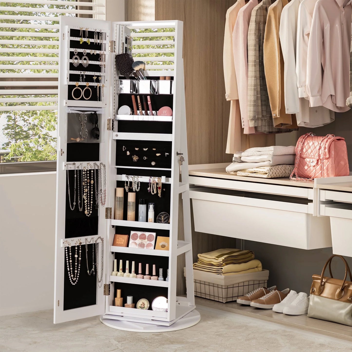 LED Jewelry Armoire with Full-Length Mirror