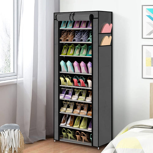 10 Tier Shoes Organizer, Free-Standing Shoe Rack with Dustproof Cover
