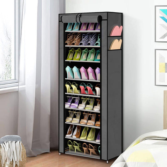 10 Tier Shoes Organizer, Free-Standing Shoe Rack with Dustproof Cover