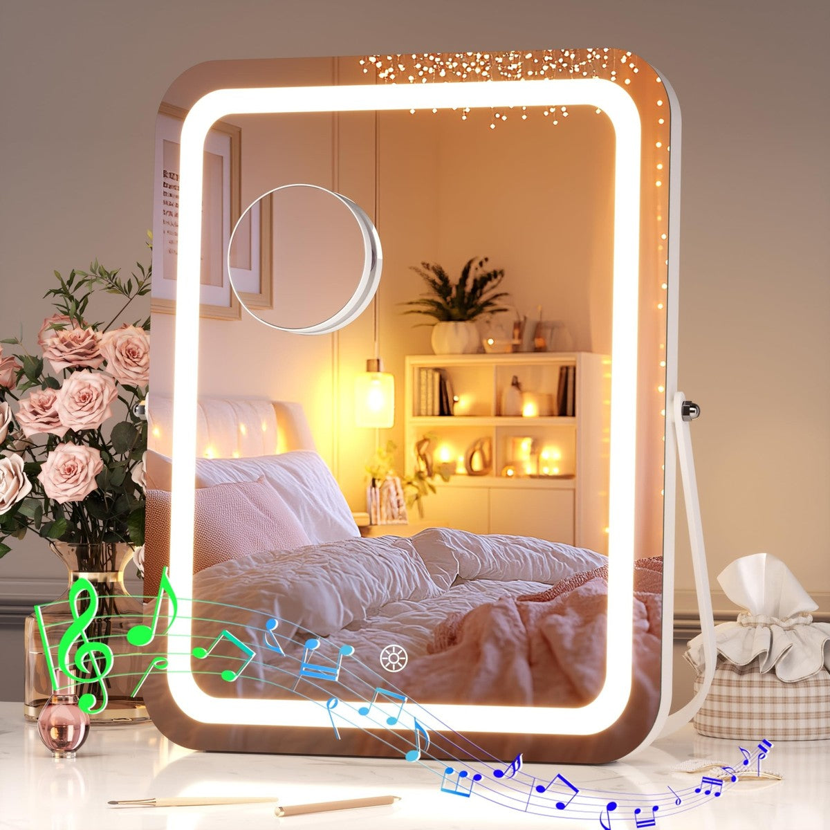 LED Bluetooth Makeup Mirror with Speakers & Magnification