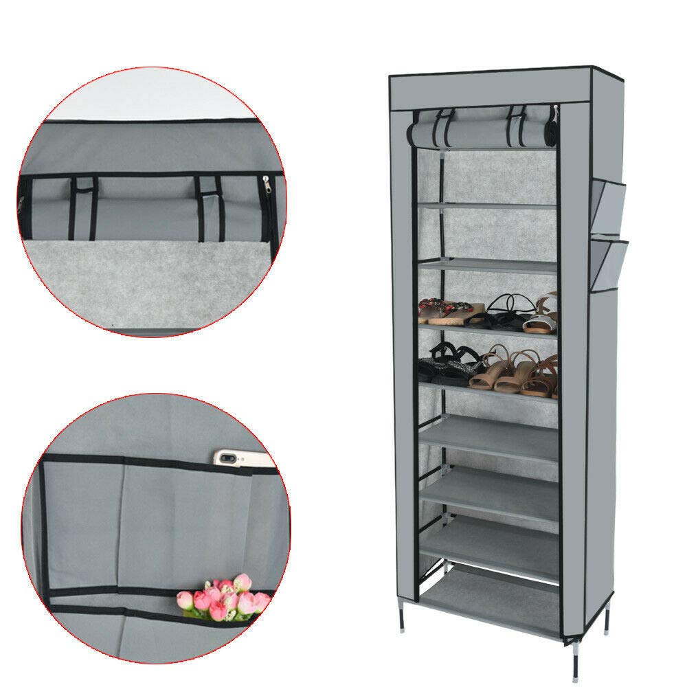 10 Tier Shoes Organizer, Free-Standing Shoe Rack with Dustproof Cover