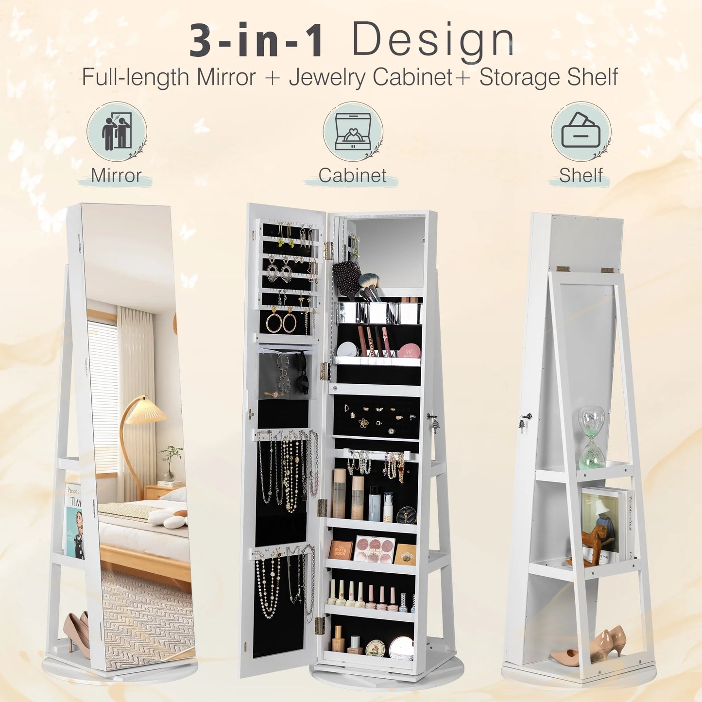 LED Jewelry Armoire with Full-Length Mirror
